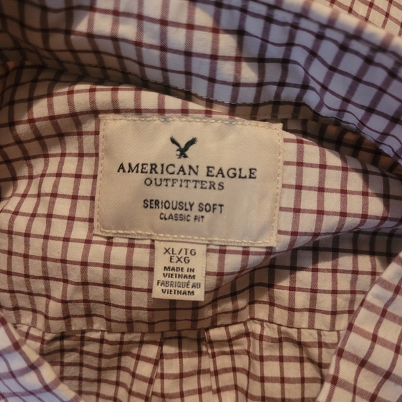 American Eagle Men's Checkered Shirt In Burgundy and Cream XL - Picture 4 of 4